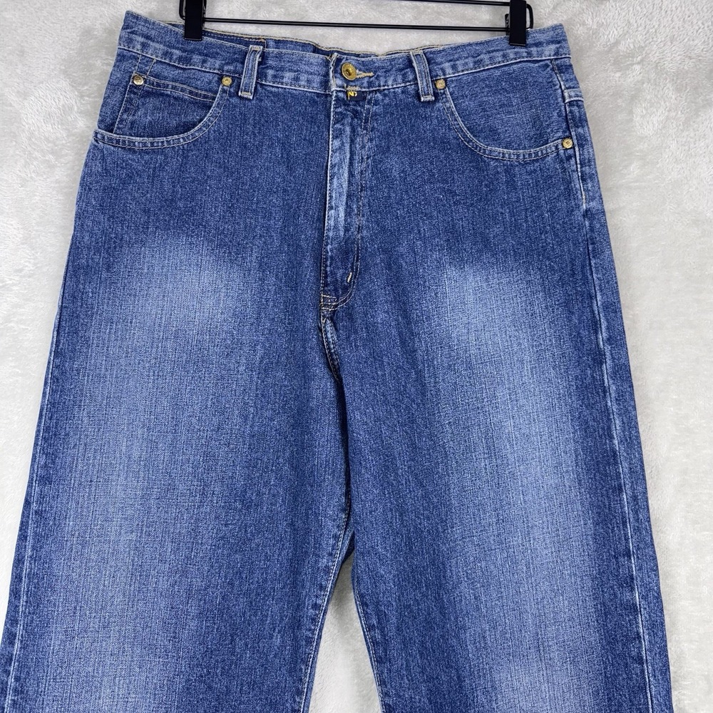 Nautica Jeans Co Mens 36x34 Blue Dark Wash Cotton Relaxed Baggy Denim - Picture 4 of 16